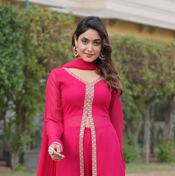 Pink-Gown Faux Blooming With Embroidered Work