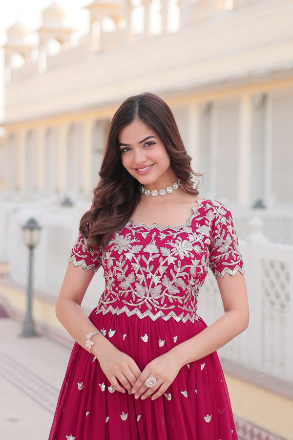 Pink Gown Faux Blooming With coding Sequins Embroidered work