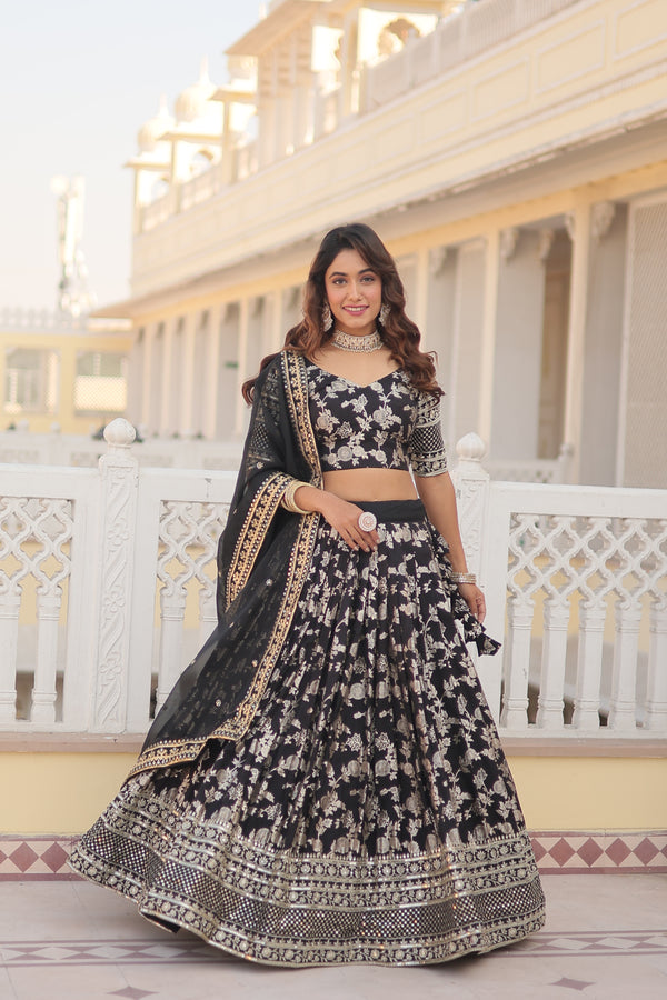 "Elegant Black Designer Lehenga Choli & Dupatta Set Timeless Style"