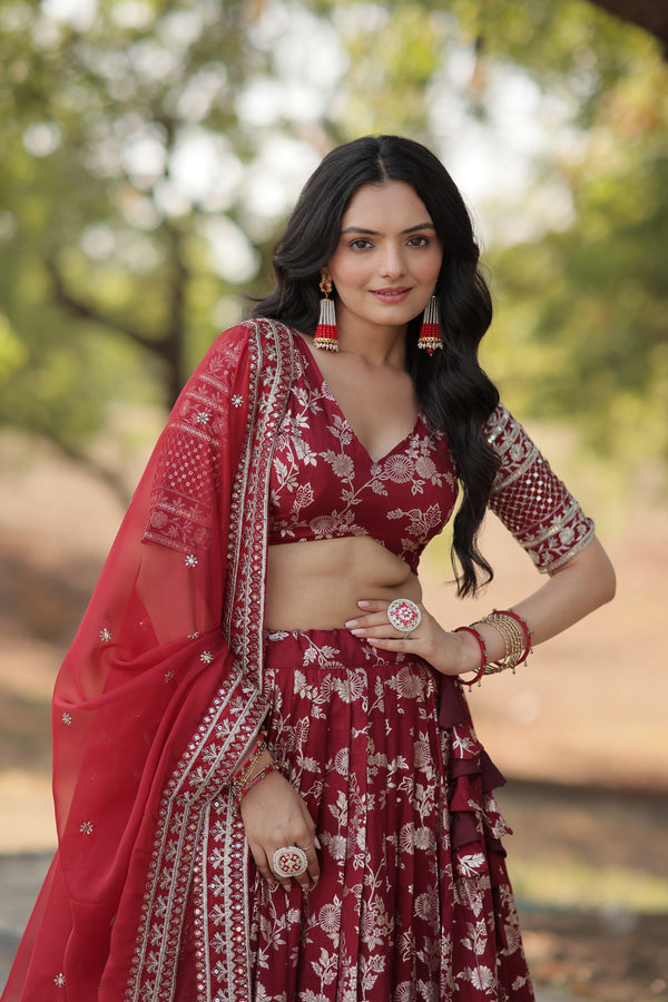 "Elegant Maroon Designer Lehenga Choli & Dupatta Set Timeless Style"