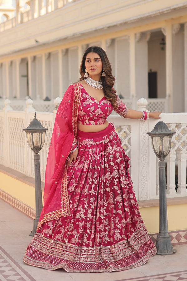 "Elegant Pink Designer Lehenga Choli & Dupatta Set Timeless Style"