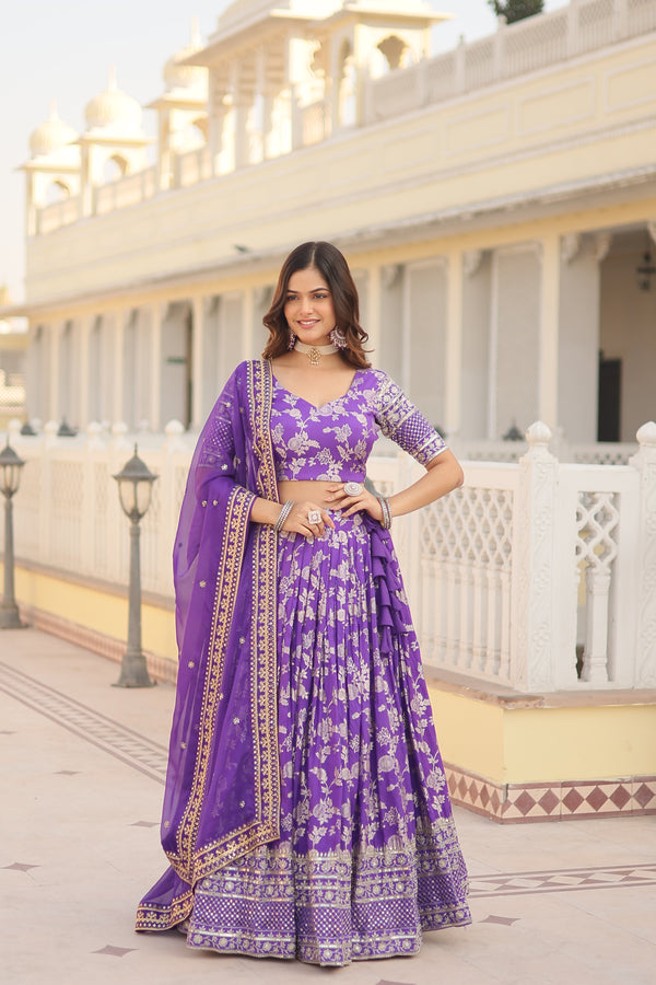 "Elegant Purple Designer Lehenga Choli & Dupatta Set Timeless Style"